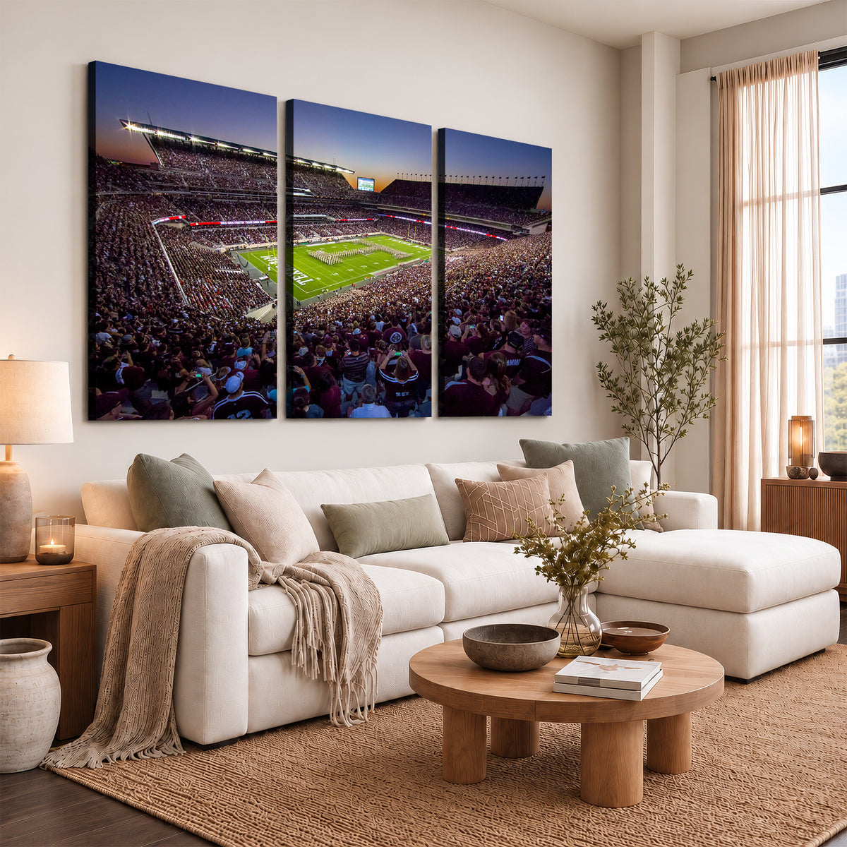 25148-MGV-CV-36X24 - Texas A&M University Aggies Football Team Print, College Station Kyle Field, Framed and Ready to Hang