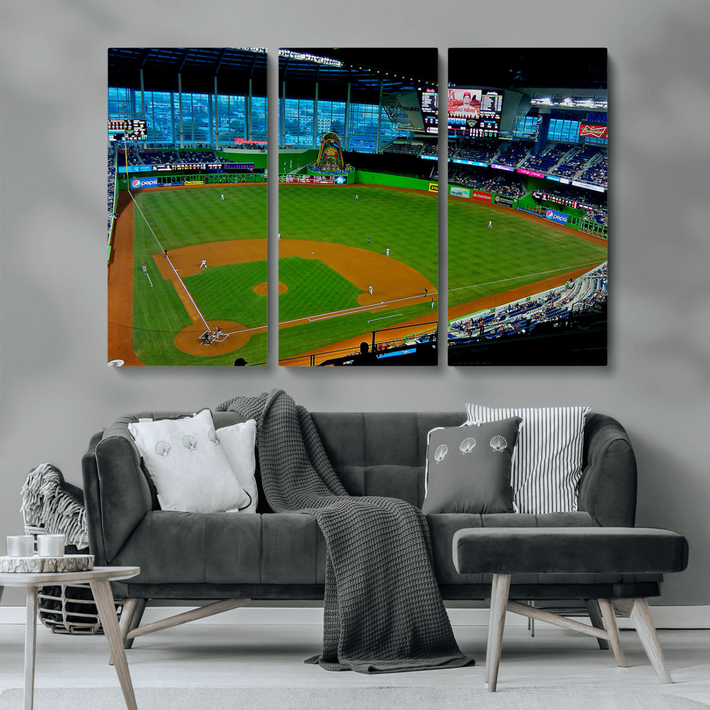 MGV-CV-48X32-3P - Miami Marlins Baseball Team Print - Miami LoanDepot Park Stadium Wall Art Canvas Print