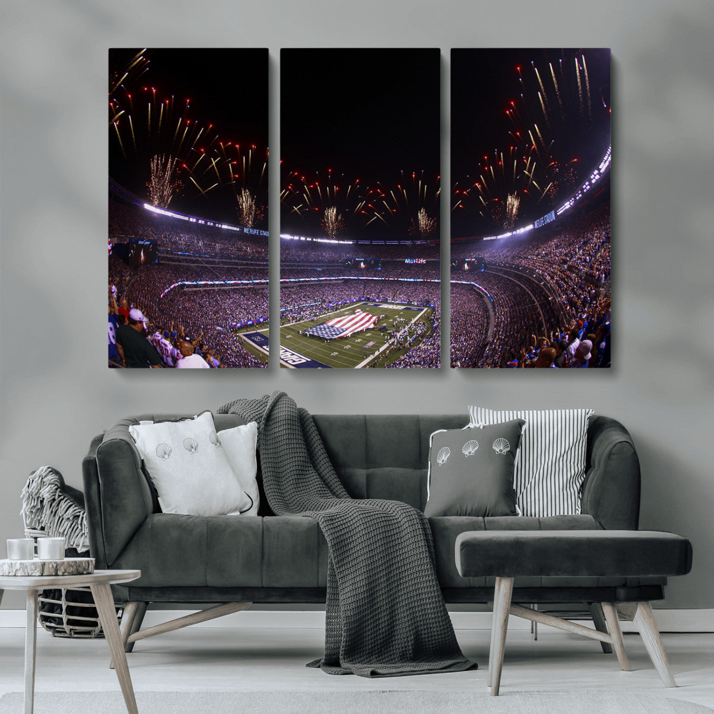 MGV-CV-48X32-3P - New York Giants Football Team Print - East Rutherford MetLife Stadium Wall Art Canvas Print
