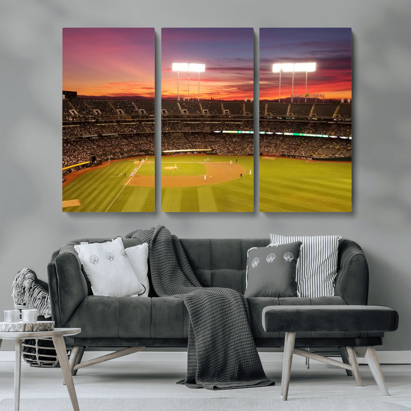 MGV-CV-48X32-3P - Oakland Athletics Baseball Team Print - Oakland Coliseum Stadium Wall Art Canvas Print