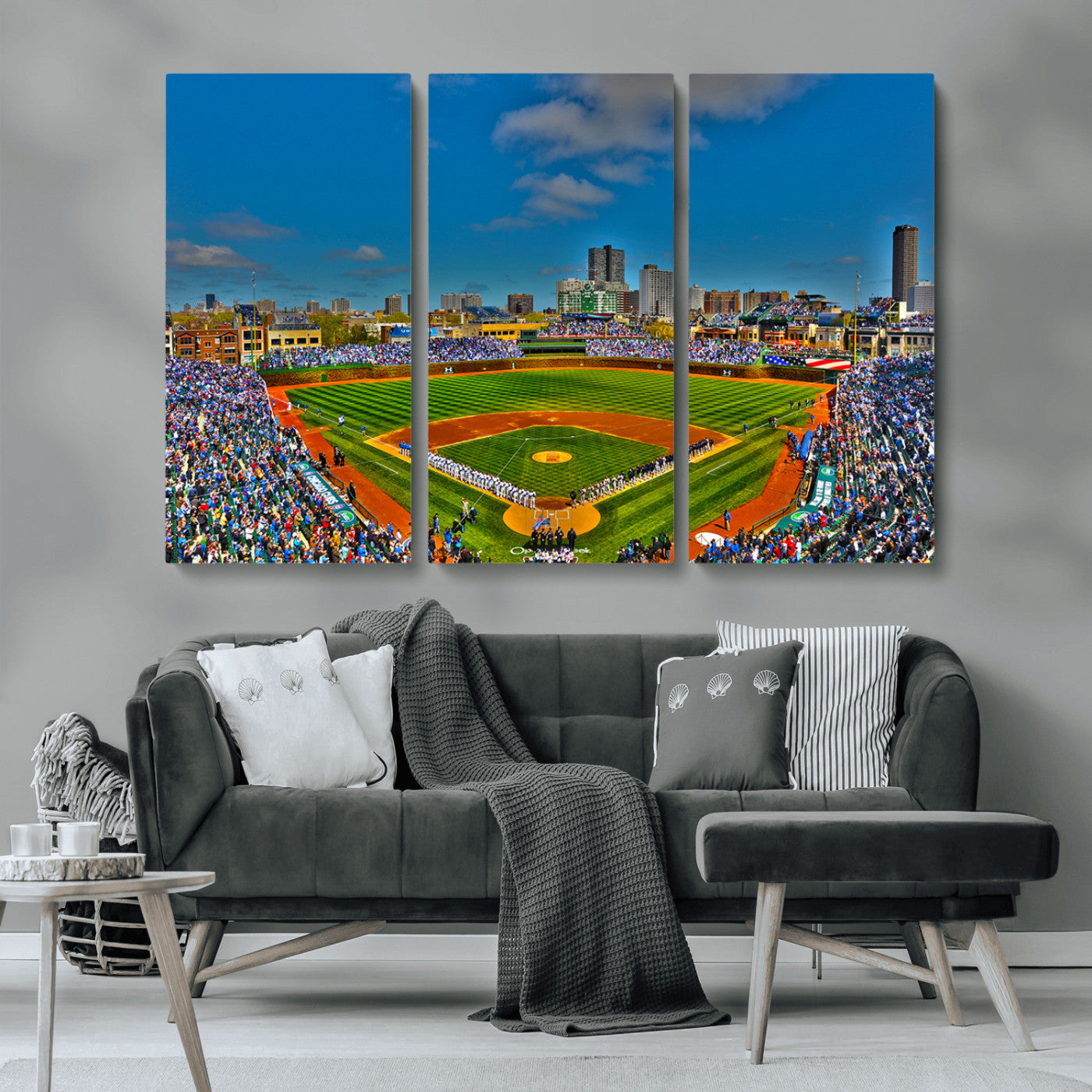 MGV-CV-48X32-3P - Wrigley Field Chicago Cubs Canvas Wall Art - Iconic Baseball Stadium Print for Sports Lovers - Ready
