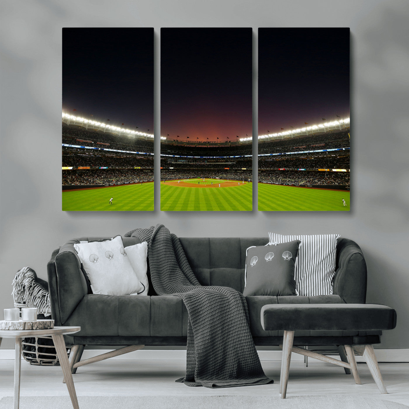 MGV-CV-48X32-3P - Yankee Stadium Night Game Triple Canvas, Yankee Stadium Canvas Wall Art - New York Yankees MLB Match