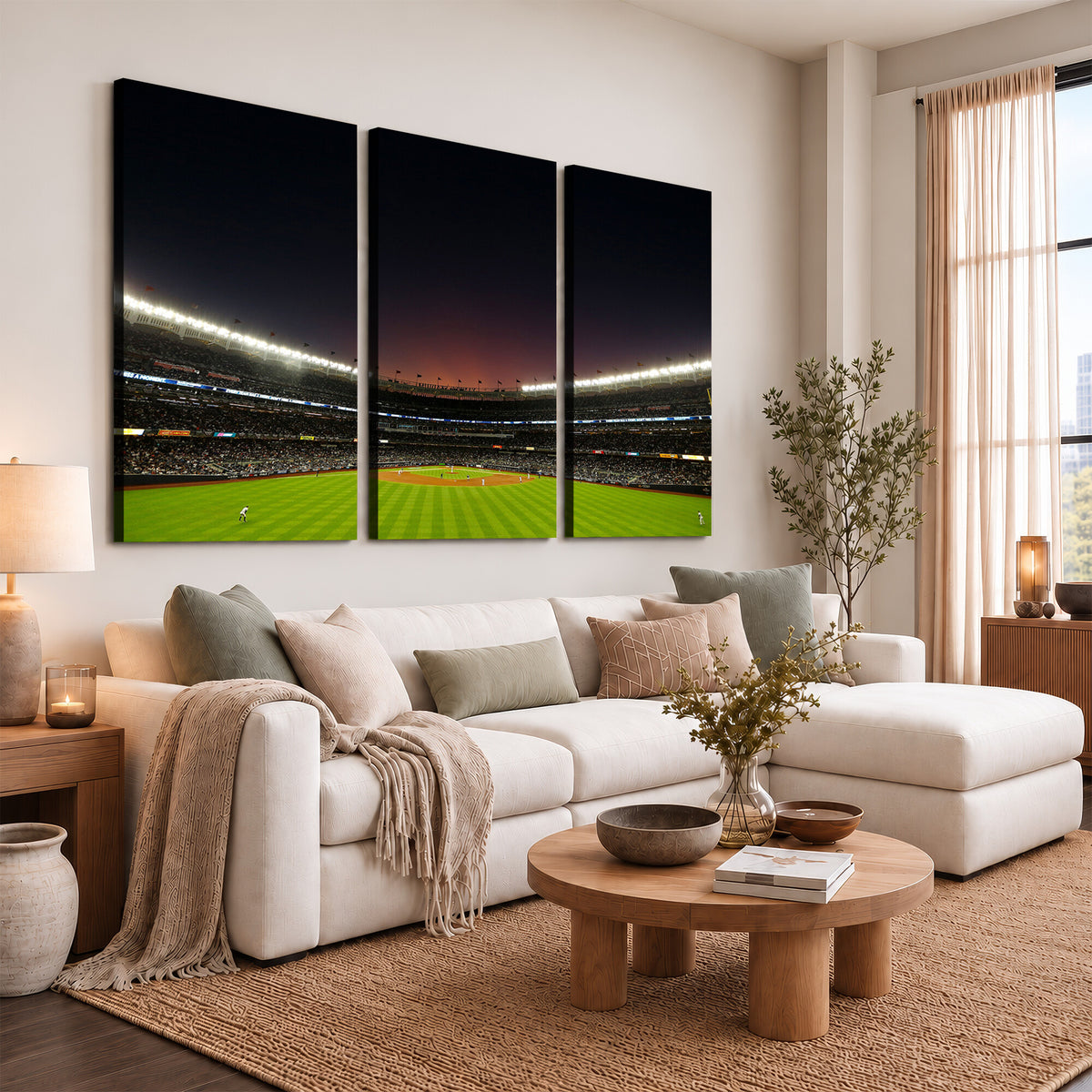 59138-MGV-CV-36X24 - Yankee Stadium Night Game Triple Canvas, New York Yankees Stadium Wall Art