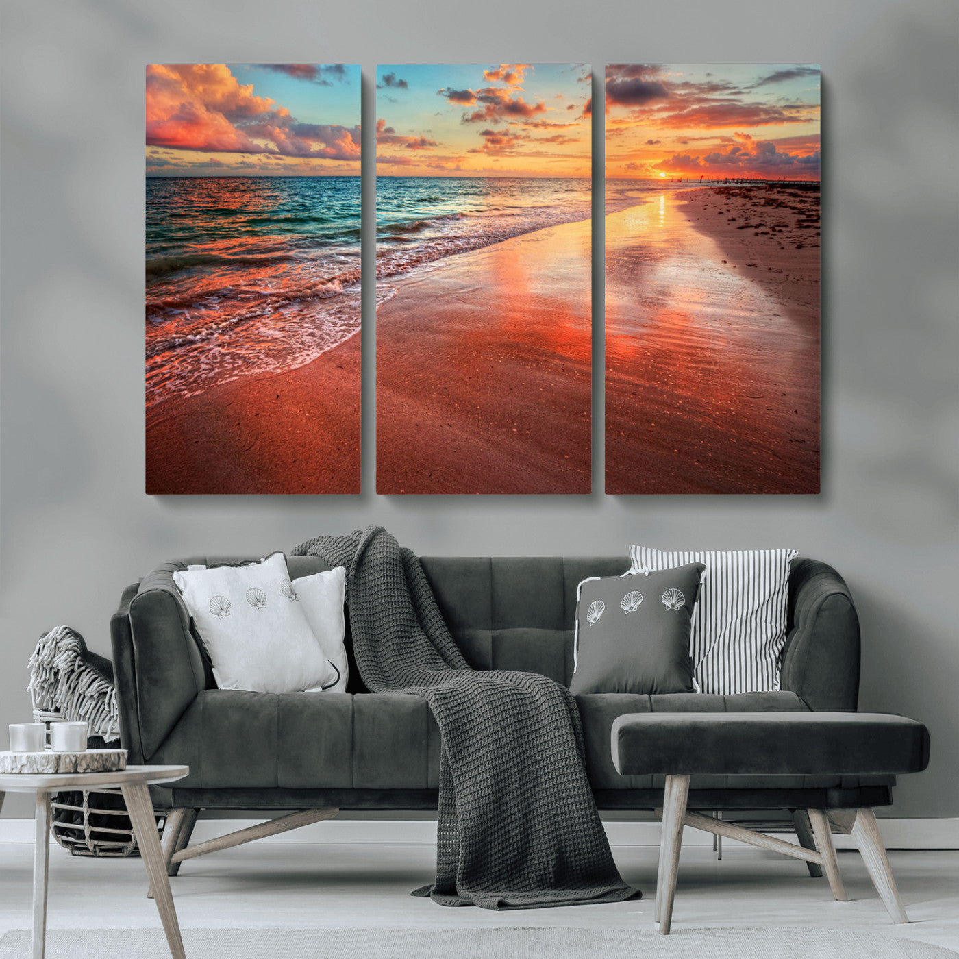 MGV-CV-48X32-3P - Sunset Beach Wall Art | Ocean Canvas Print | Coastal Wall Art | Tranquil Sunset Canvas Print