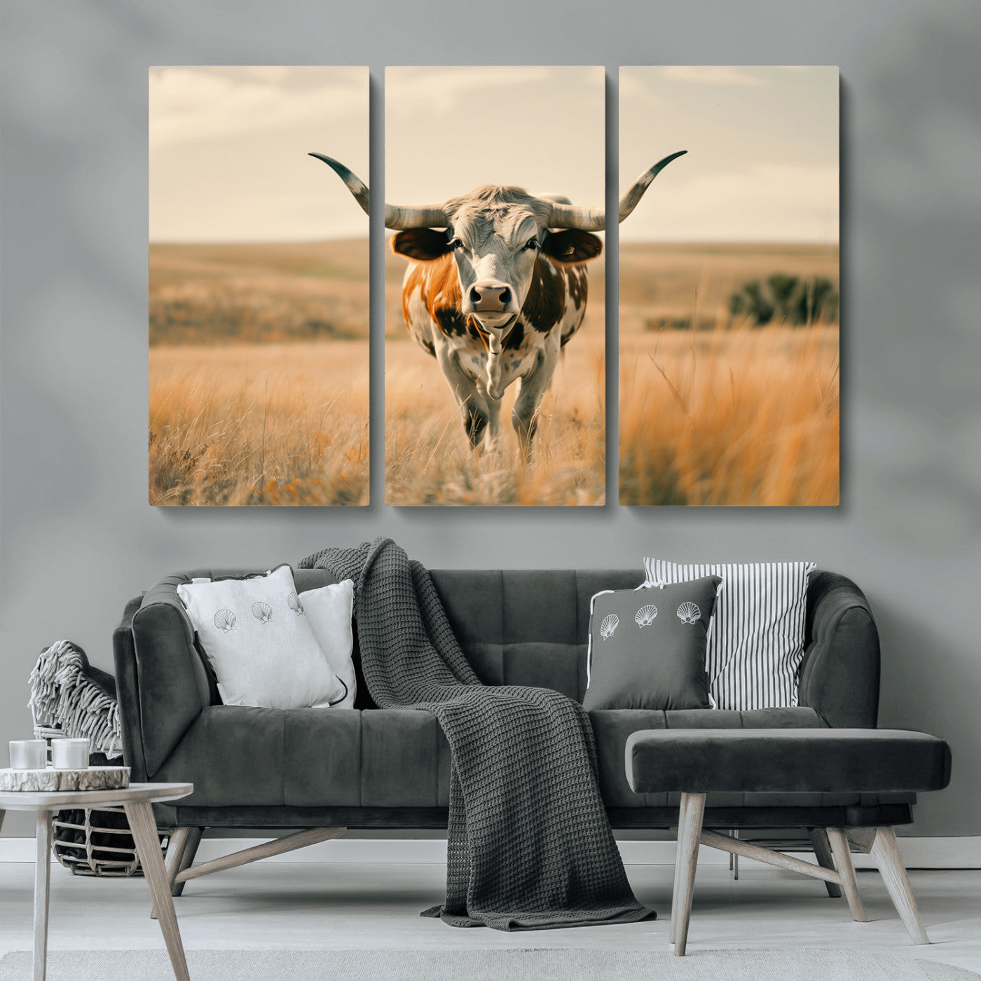MGV-CV-48X32-3P - Texas Cow Wall Art Canvas Print for Farm House Wall Decor, Farmhouse Wall Art Print
