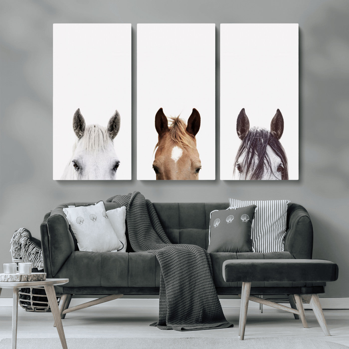 MGV-CV-48X32-3P - Horse Prints Set, Set of 3 Horse Wall Art, Horses Portraits, Farmhouse Wall Art, Farm Animals