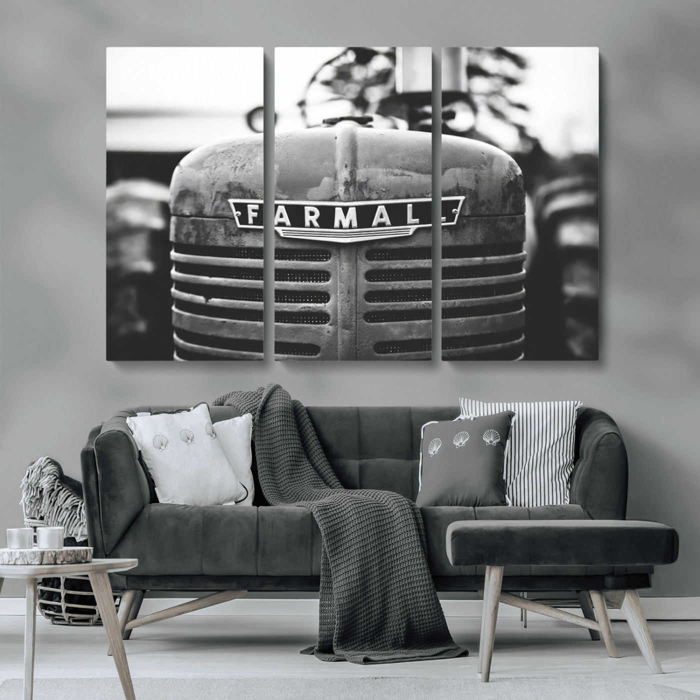 MGV-CV-48X32-3P - Vintage Farmall Tractor Wall Art Canvas Print, Rustic Farmhouse Decor Ready to Hang