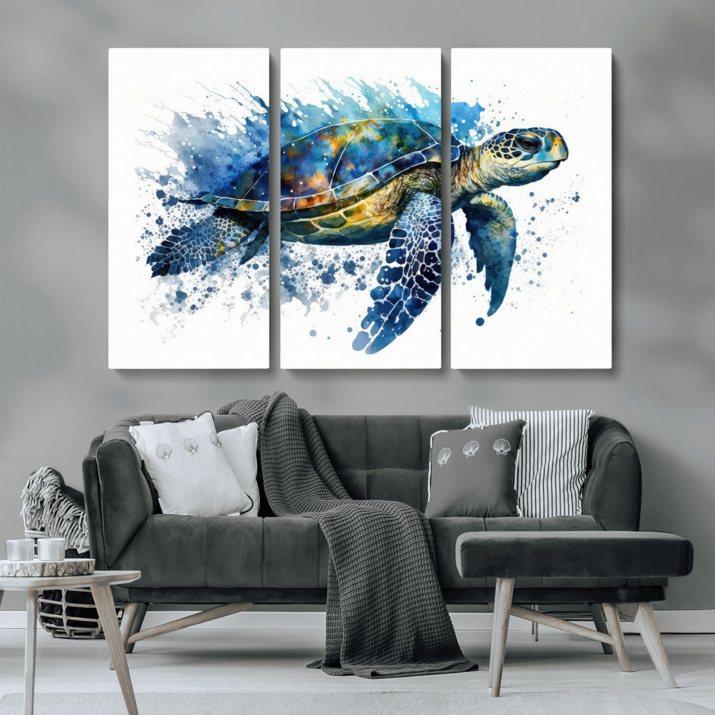 MGV-CV-48X32-3P - Watercolor Turtle Wall Art Canvas Print for Decoration