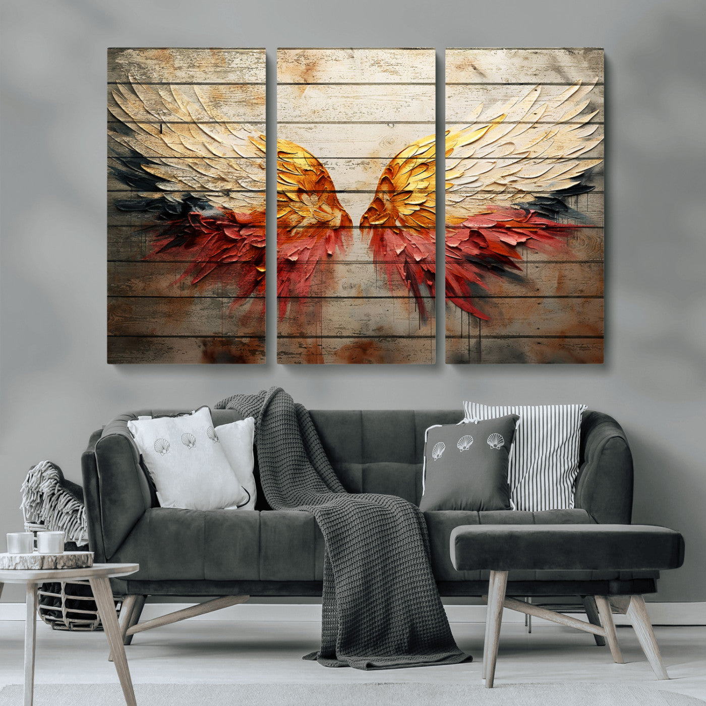 MGV-CV-48X32-3P - Abstract Angel Wings Canvas Wall Art – Framed and Ready to Hang Modern Angelic Wings Decor for