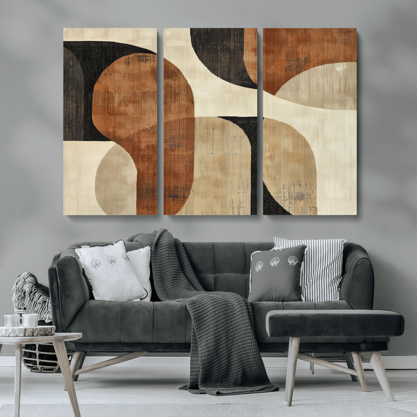 MGV-CV-48X32-3P - Wabi Sabi Abstract Wall Art Canvas Print | Large Minimalist Modern Geometric Wall Decor for Living