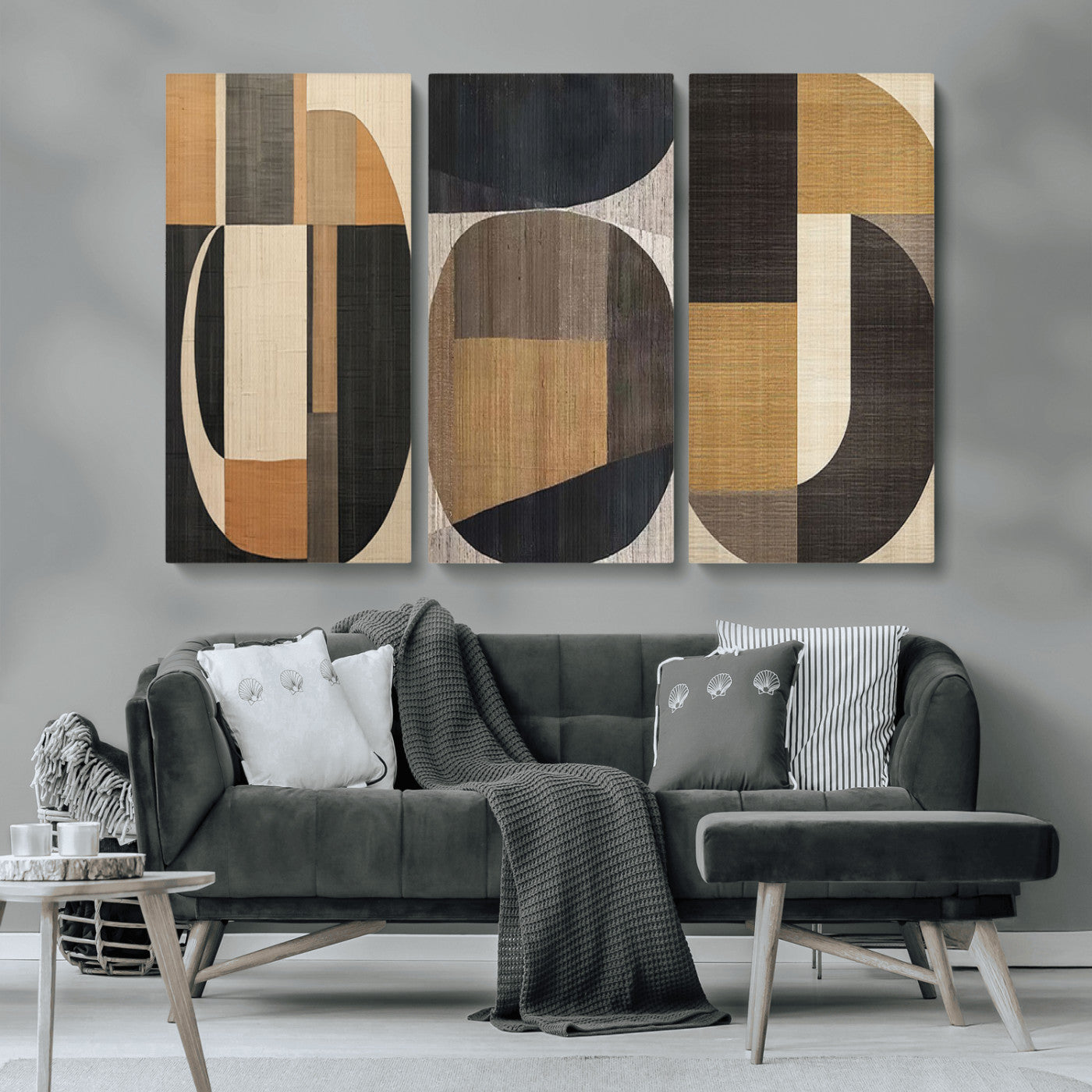 MGV-CV-48X32-3P - Modern Brown Wabi Sabi Abstract Wall Art Canvas Print Set, Minimalist Wall Art