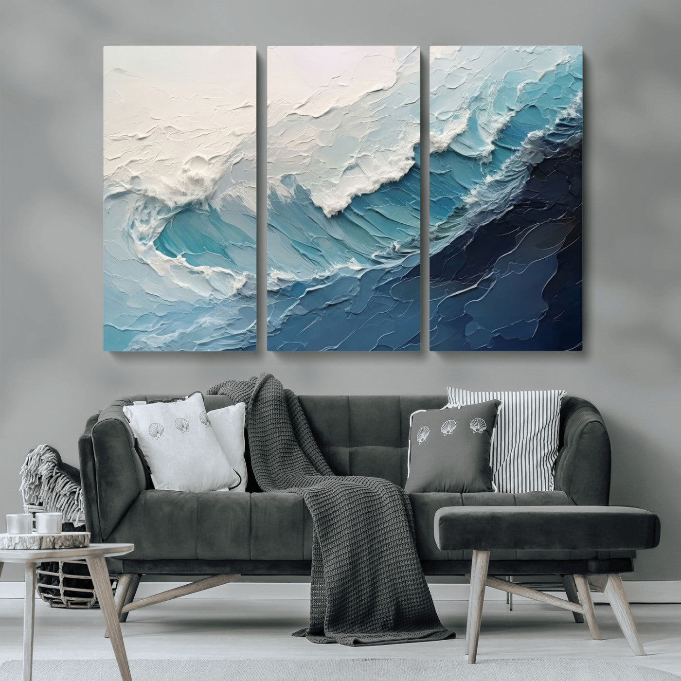 MGV-CV-48X32-3P - Ocean Wave Canvas Wall Art Print - Coastal Wall Decor for Living Room - Large Ocean Wave Wall Art