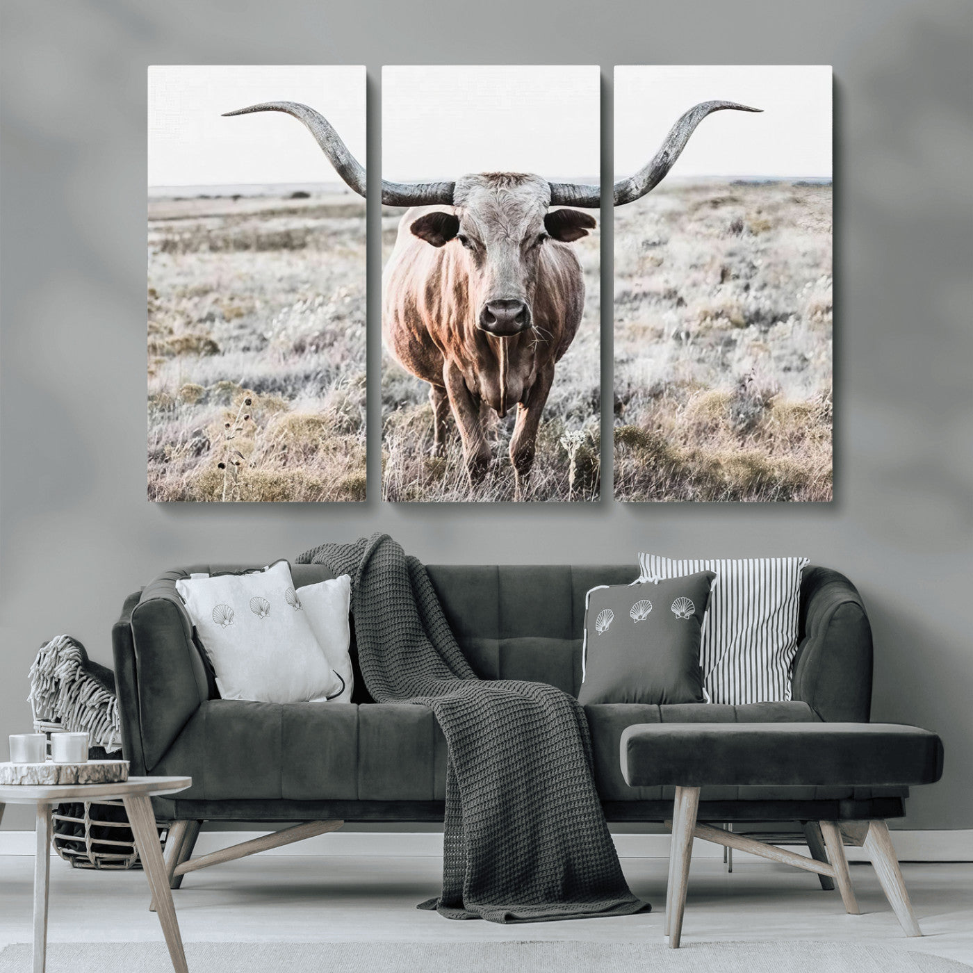 -Rustic Texas Longhorn Wall Art Canvas Print | Western Farmhouse Decor for Living Room or Office,