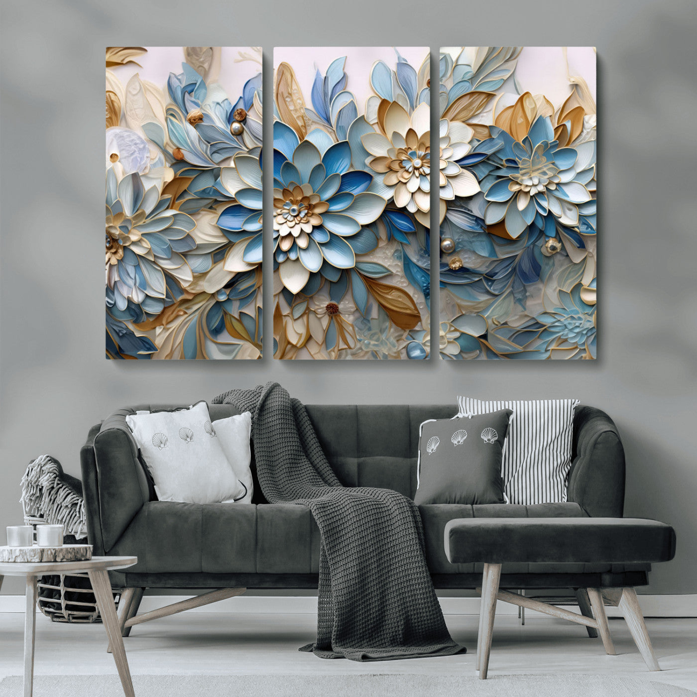 MGV-CV-48X32-3P - Blu Abstract Flower Wall Art Canvas Print