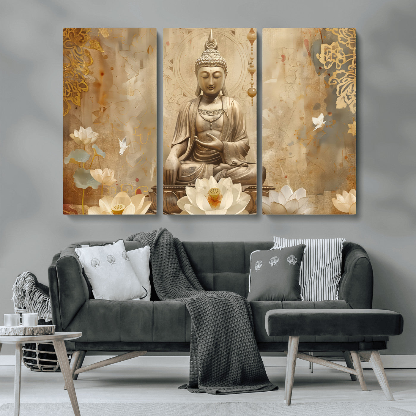 MGV-CV-48X32-3P - Buddha Wall Art Canvas Print, Buddha Meditation Room Decor, Yoga Room Wall Decor
