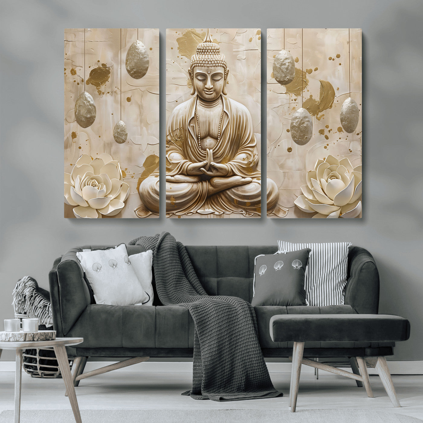 MGV-CV-48X32-3P - Serene Buddha Wall Art | Yoga Room Decor and Meditation Wall Art Print | Framed and Ready to Hang