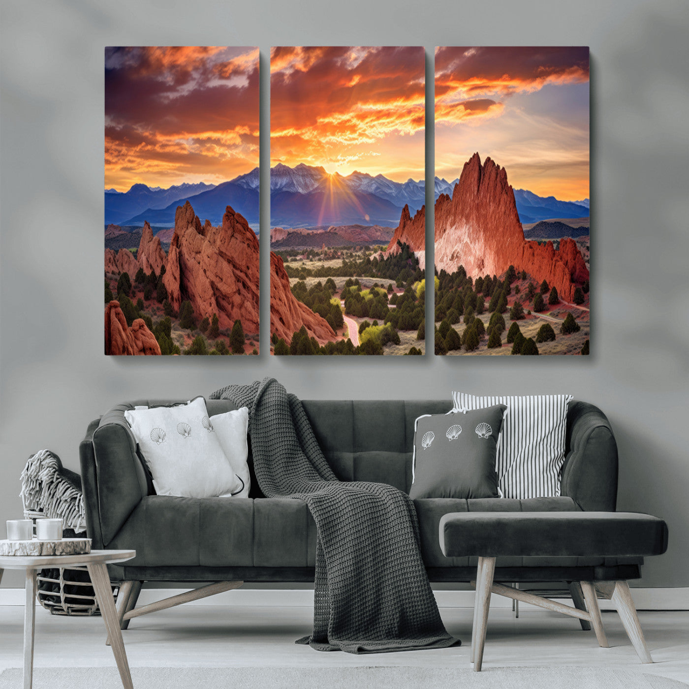 MGV-CV-48X32-3P - Rocky Mountains Sunset Wall Art Canvas Print – Ready to Hang, Framed Colorado Landscape