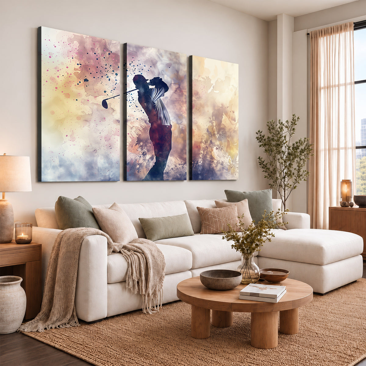 10848-MGV-CV-36X24 - Abstract Watercolor Golf Player Wall Art Canvas Print