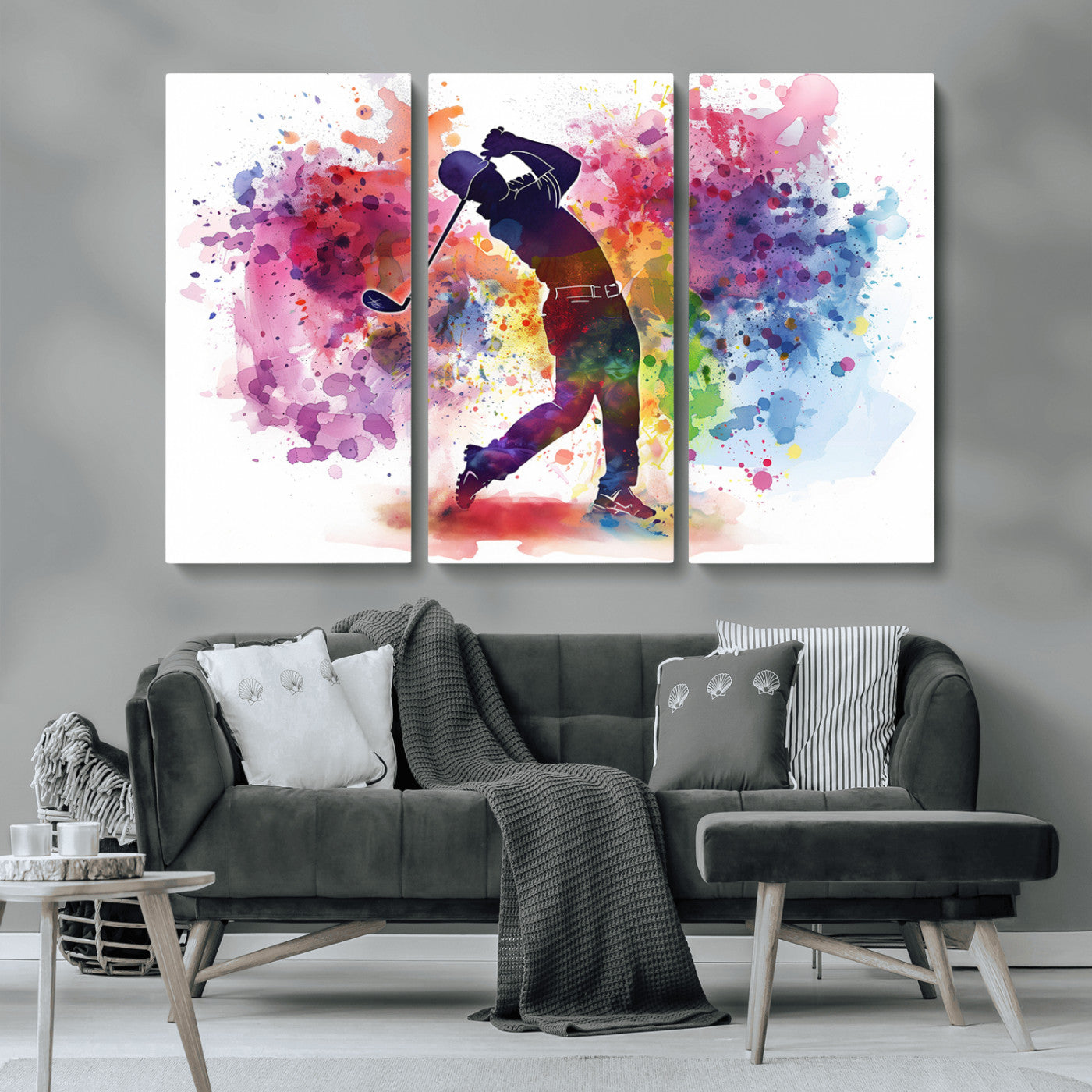 MGV-CV-48X32-3P - Colorful Golfer Swing Wall Art Canvas Print - Ready to Hang, Framed Sports Decor