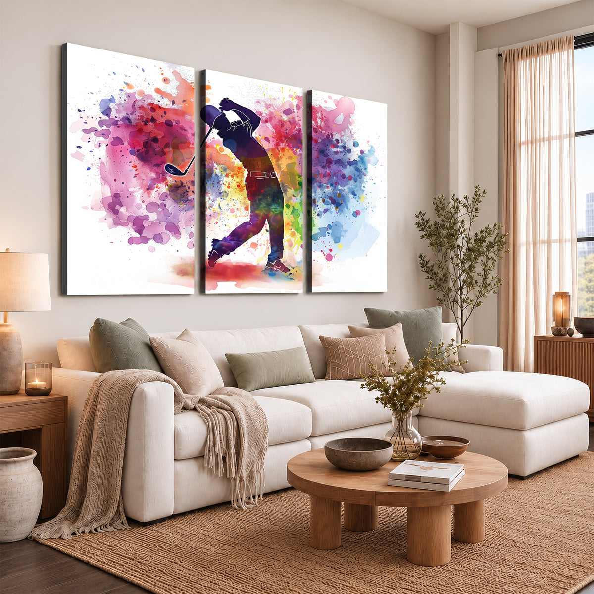 66537-MGV-CV-36X24 - Colorful Golfer Swing Wall Art Canvas Print, Ready to Hang