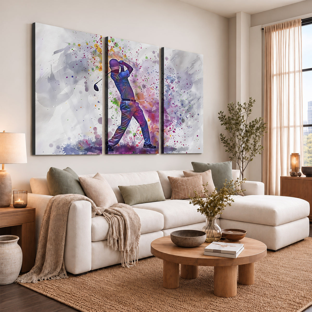 60116-MGV-CV-36X24 - Watercolor Golf Swing Wall Art Canvas Print, Vibrant, Framed and Ready to Hang