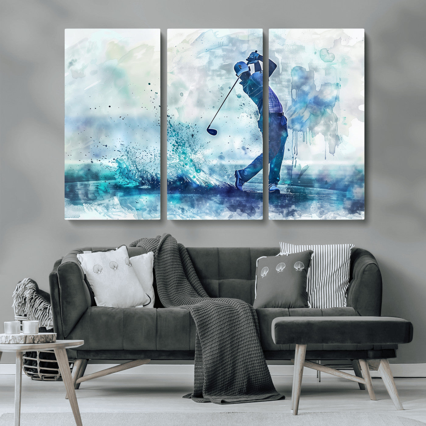 MGV-CV-48X32-3P - Golf Swing Wall Art Canvas Print - Sports-Inspired Watercolor Decor - Ready to Hang