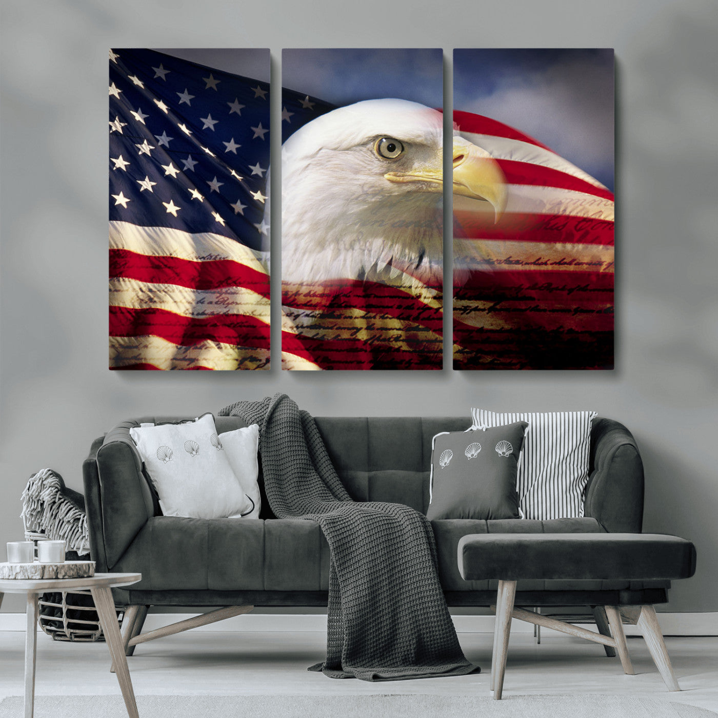 MGV-CV-48X32-3P - American Flag Eagle Symbol Wall Art, American Flag Eagle Wall Art Canvas Print