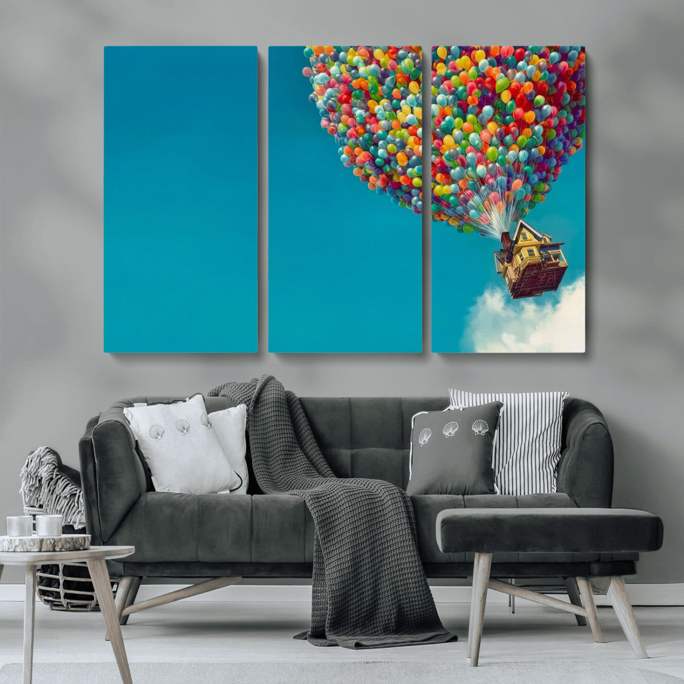 MGV-CV-48X32-3P - Carl Fredricksen, Up Movie Wall Art, Colorful Balloon House Art | Whimsical Wall Decor for Living