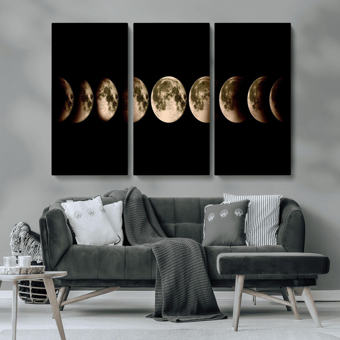 MGV-CV-48X32-3P - Phases of the Moon Wall Art | Canvas Print for Modern Wall Decor | Ready to Hang and Framed