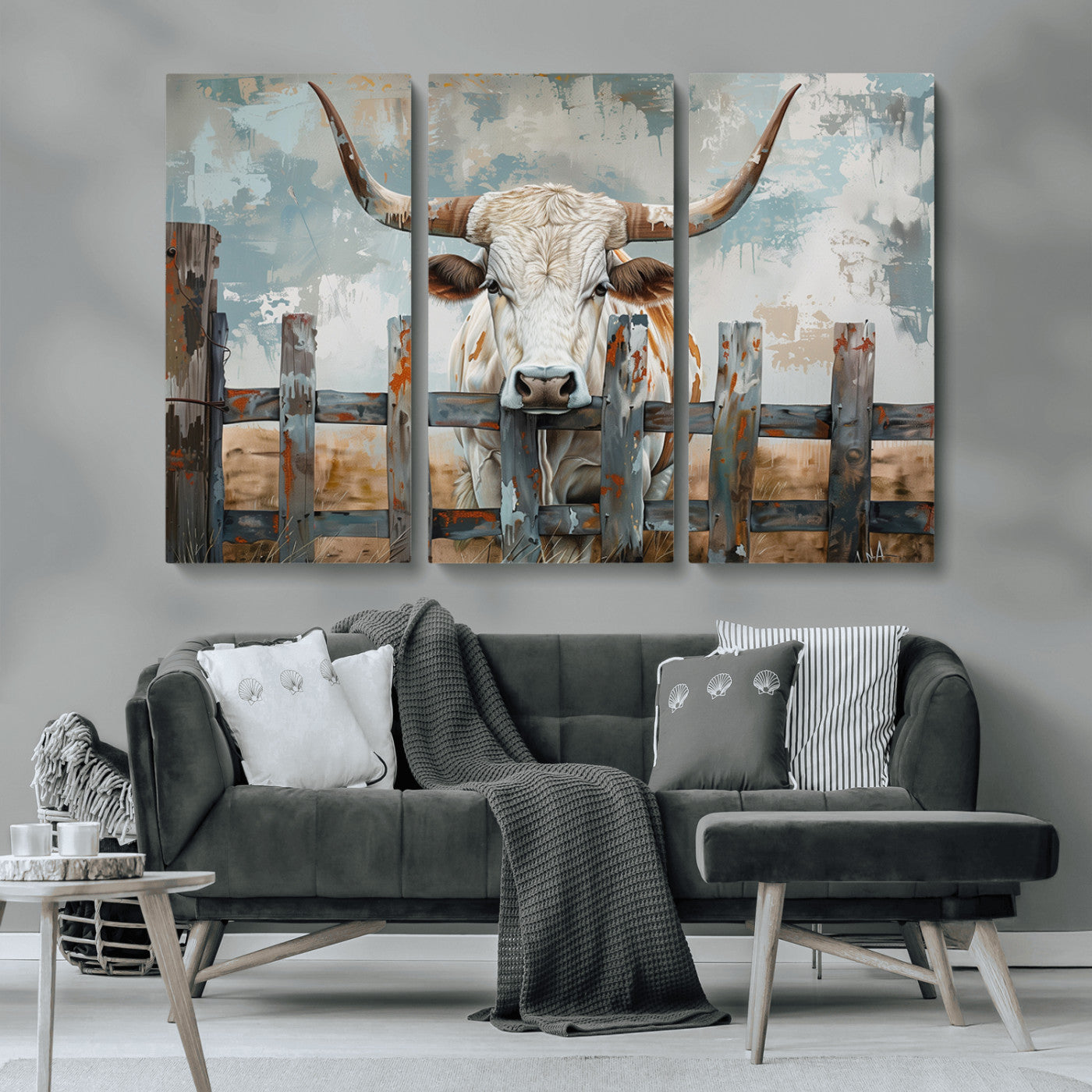 MGV-CV-48X32-3P - Vintage Cow Wall Art Canvas Print for Farmhouse Wall Decor Theme, Cattle Wall Art Print