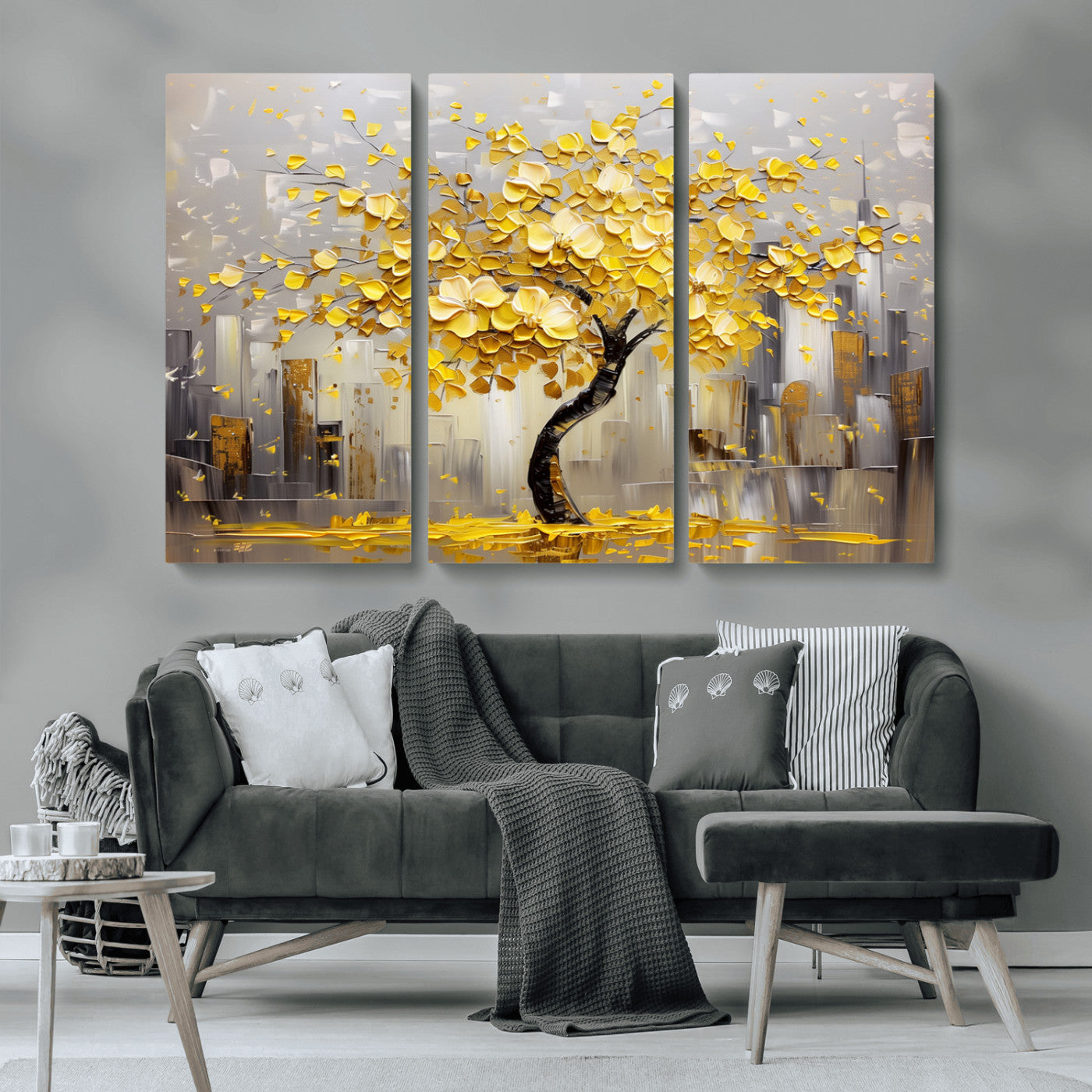 -Golden Tree Canvas Print | Abstract Wall Art for Modern Homes | Ready to Hang Framed Artwork