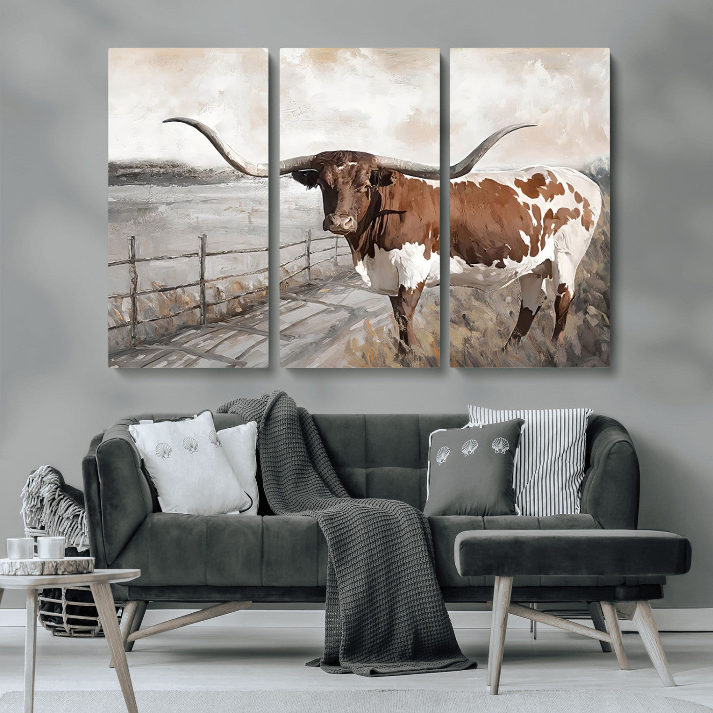 57340-MGV-CV-36X24-Vintage Texas Cow Wall Art Canvas Print, Rustic Longhorn Wall Art | Canvas Print for Farmhouse Decor