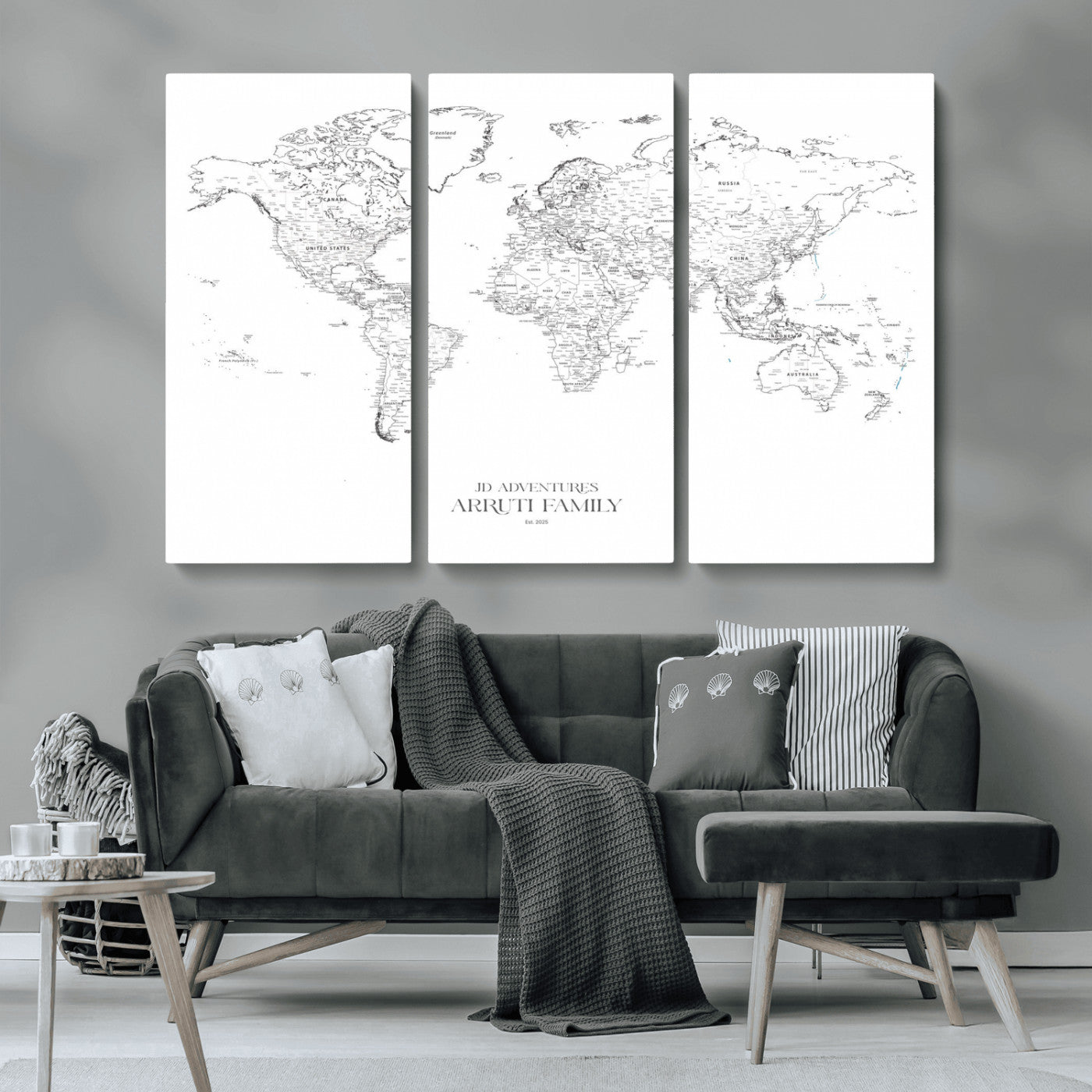 MGV-CV-48X32-3P - Custom World Map Wall Art – Personalized Framed Canvas Print with Push Pins for Travel Tracking,
