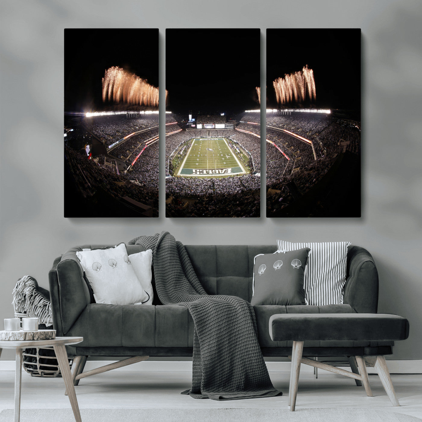 48893-MGV-CV-36X24-Eagles Field Stadium Wall Art - Lincoln Financial Field Fireworks Game Triple Canvas Wall Art -