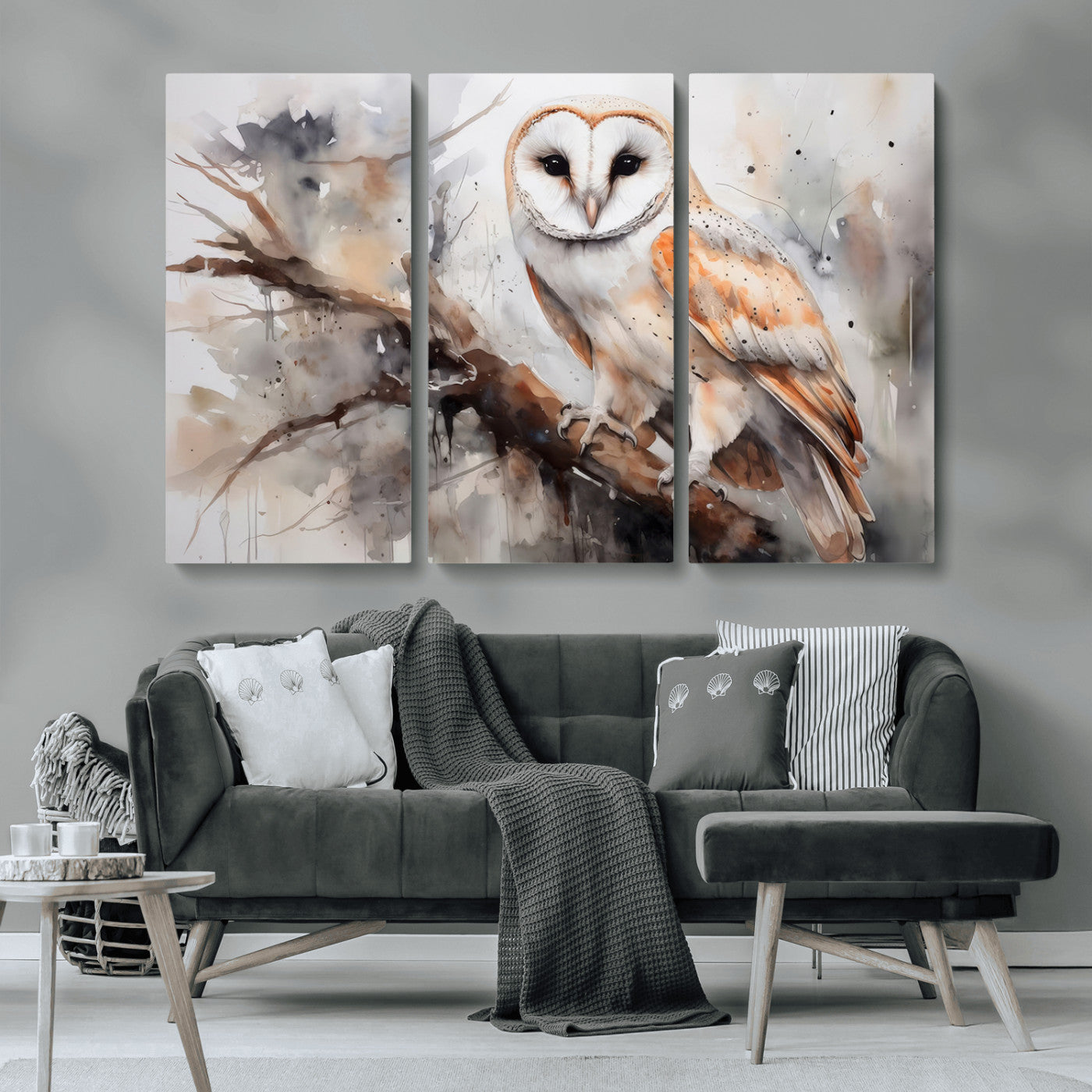 MGV-CV-48X32-3P - Barn Owl Wall Art | Watercolor Barn Owl Canvas Print | Perfect for Farmhouse Wall Decor | Ready to