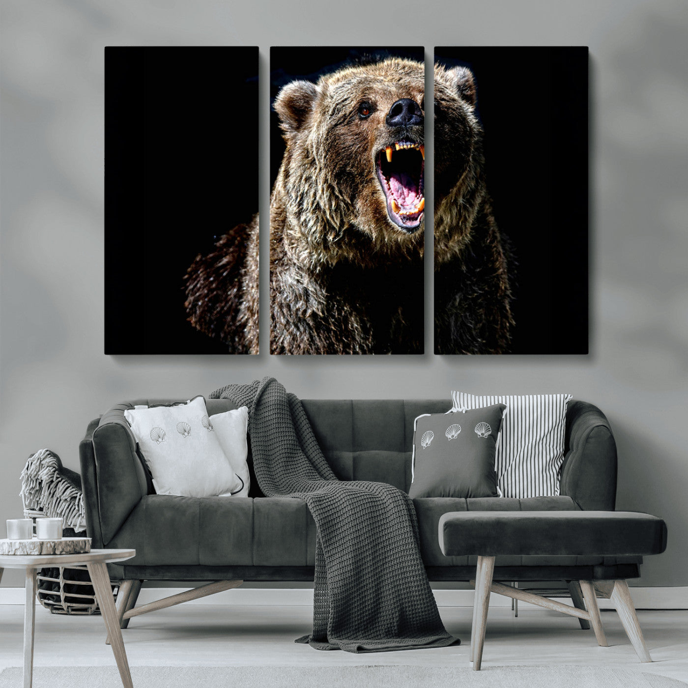 MGV-CV-48X32-3P - Grizzly Bear Canvas Print | Wildlife Wall Art for Cabin Decor | Ready to Hang Framed