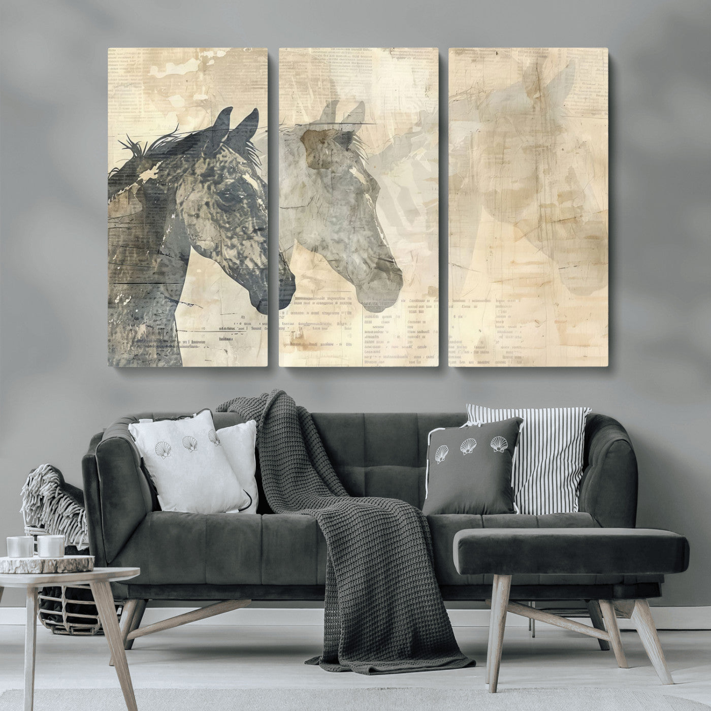 MGV-CV-48X32-3P - Abstract Horse Canvas Print | Modern Farmhouse Wall Art | Ready to Hang Framed