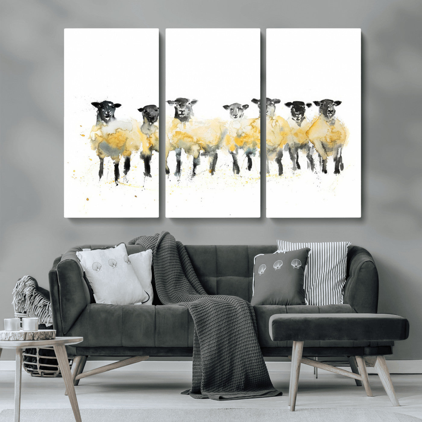 MGV-CV-48X32-3P - Farmhouse Wall Art Sheep Print | Ready to Hang Framed Canvas | Rustic Barn Decor