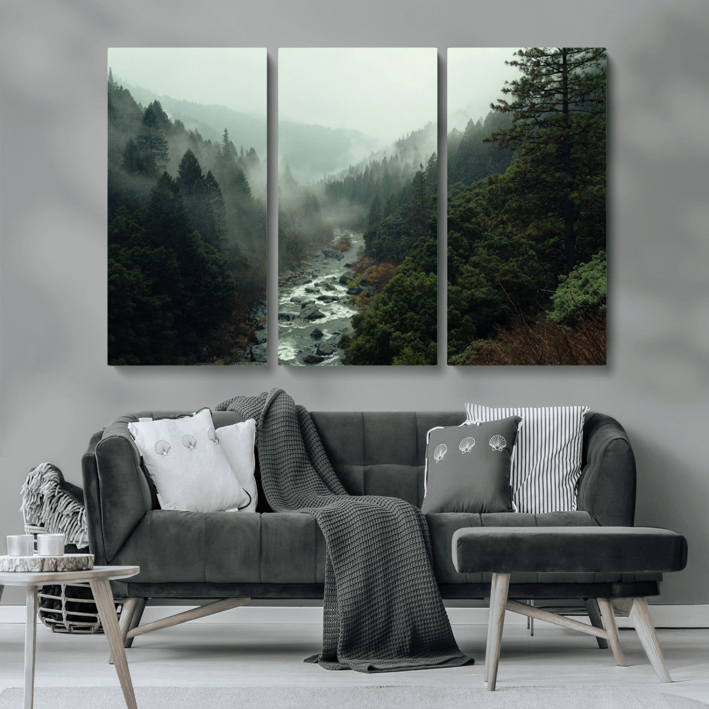 MGV-CV-48X32-3P - Misty Forest Wall Art | Ready to Hang and Framed | Tranquil Nature Landscape for Living Room or