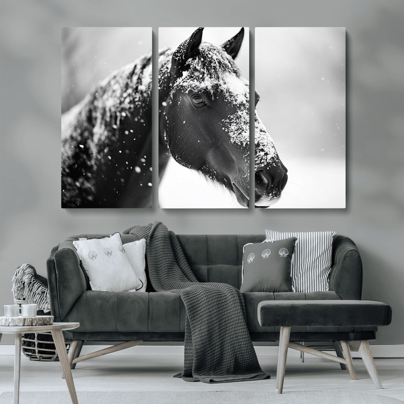 MGV-CV-48X32-3P - Horse Canvas Print - Winter Horse Snow Wall Art Canvas Print