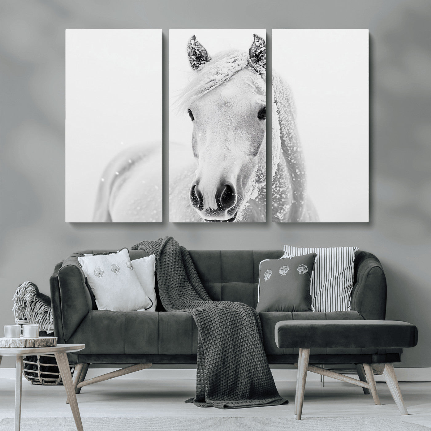 MGV-CV-48X32-3P - Majestic White Horse Wall Art | Ready to Hang and Framed | Farmhouse Wall Decor for Living Room