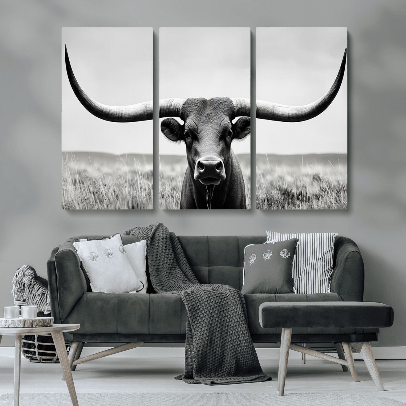 -Longhorn Bull Canvas Print | Rustic Farmhouse Wall Art | Western Decor | Ready to Hang and Framed