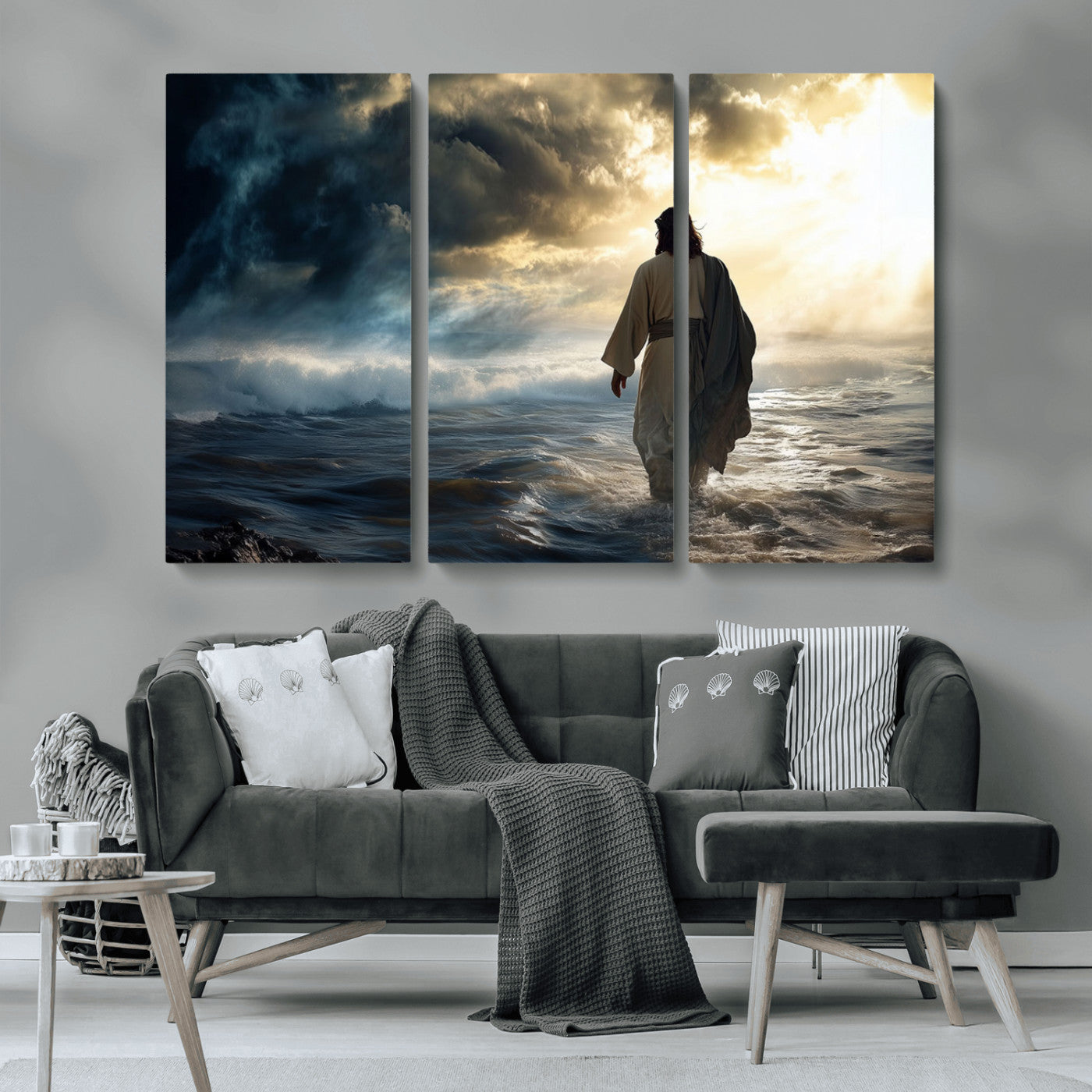MGV-CV-48X32-3P - Jesus Walking on Water Wall Art | Canvas Print | Ready to Hang | Christian Home Decor | Spiritual
