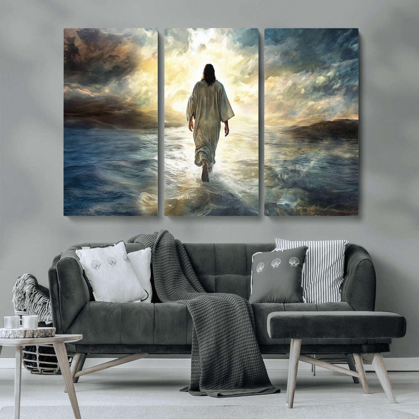 MGV-CV-48X32-3P - Jesus Walking on Water Wall Art | Canvas Print | Ready to Hang | Christian Home Decor | Spiritual