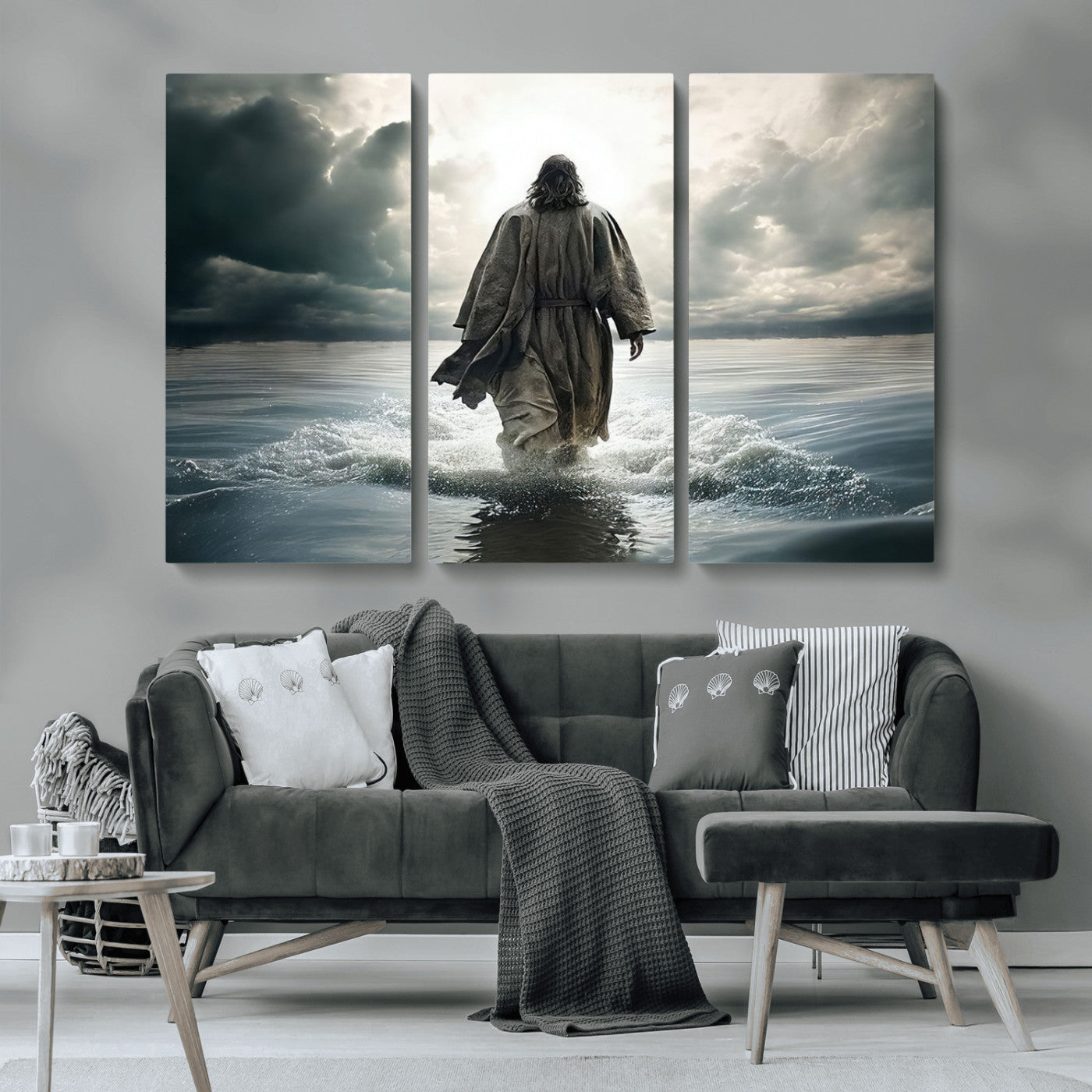 MGV-CV-48X32-3P - Jesus Walking on Water Wall Art | Canvas Print | Ready to Hang | Christian Home Decor | Spiritual