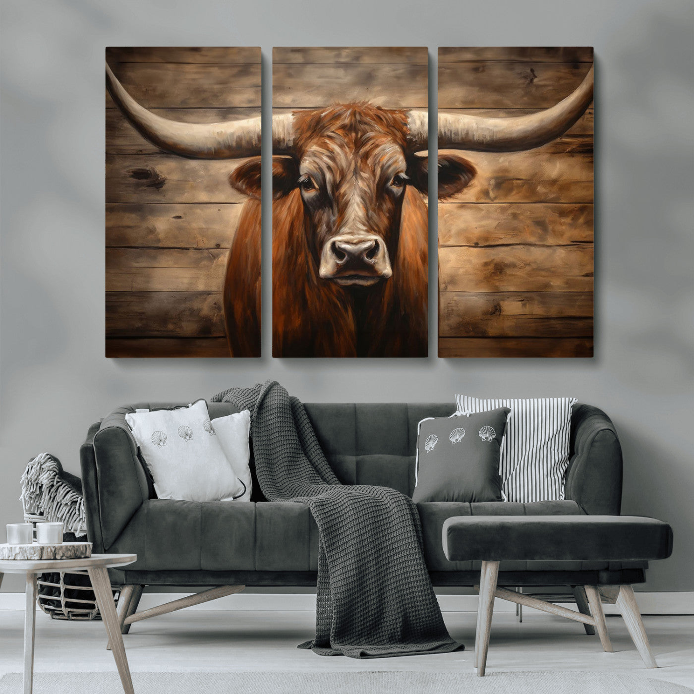 77556-MGV-CV-36X24-Longhorn Bull Wall Art | Canvas Print | Ready to Hang | Rustic Farmhouse Wall Decor | Western Barn