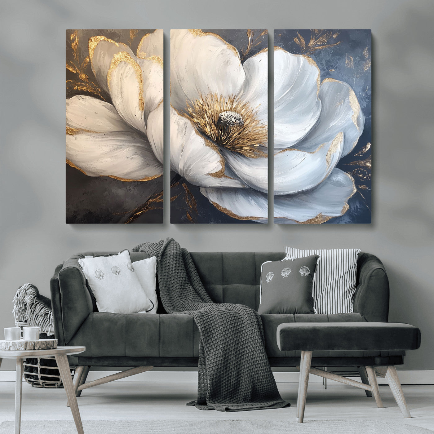 MGV-CV-48X32-3P - White Magnolia Flower Wall Art Canvas Print | Abstract Floral Wall Decor | Elegant Bloom Artwork |