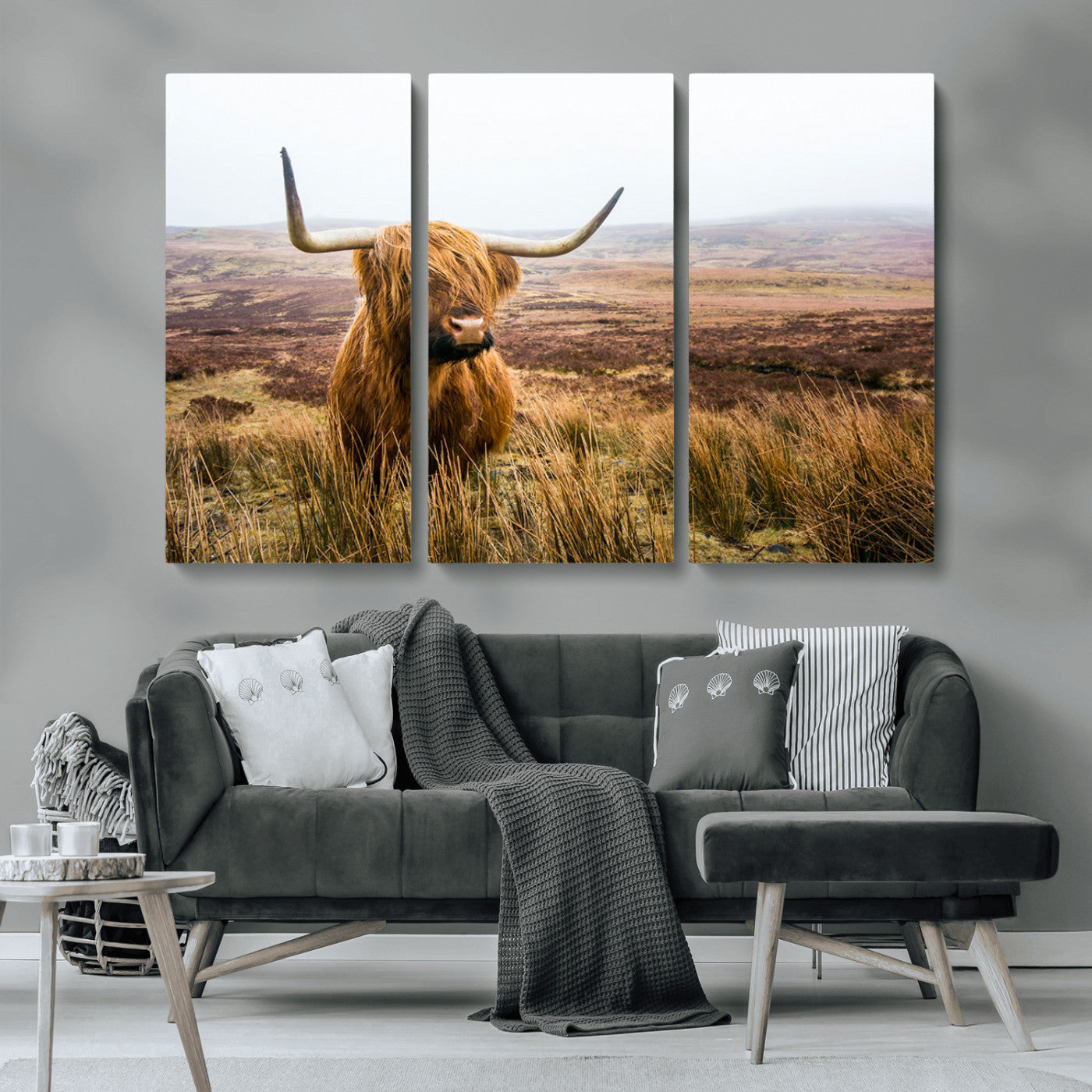 MGV-CV-48X32-3P - Scottish Highland Cow Wall Art Canvas Print | Ready to Hang and Framed | Rustic Farmhouse Decor for