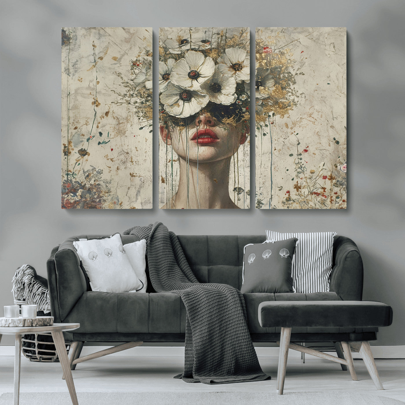 MGV-CV-48X32-3P - Abstract Floral Women Patel Wall Art Canvas Print
