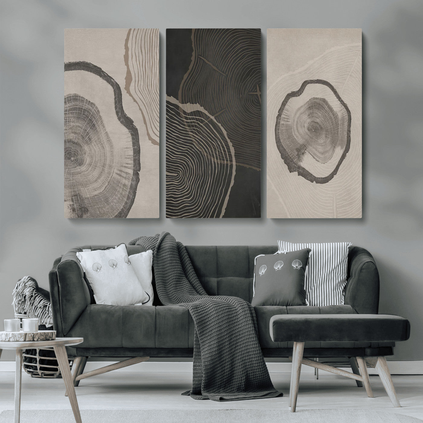 MGV-CV-48X32-3P - Minimalist Tree Rings Wall Art | Modern Abstract Canvas Print Set | Ready to Hang and Framed |